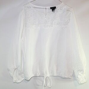 Stitch Collection Women Off White Lace Yoke Balloon Sleeve Blouse Large 81057T